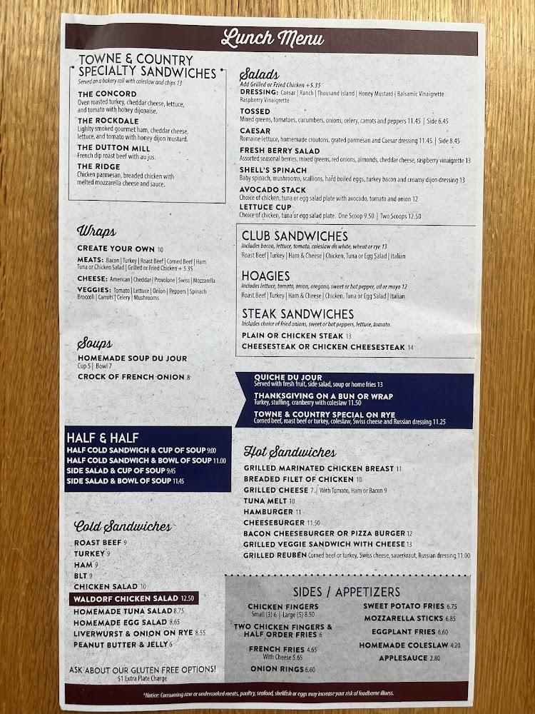 Towne and Country Cafe Menu image 1